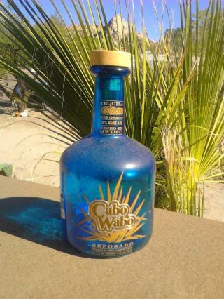Cabo Wabo Tequila Empty Bottle Blue Reposado Sammy Hagar With Mexico Import Tax