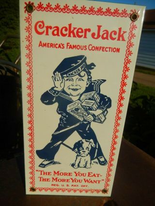 Vtg Cracker Jack Porcelain Sign Candy Ice Cream Shop Prop Carmel Prize Popcorn