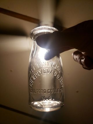 Rare Half Pint Milk Bottle Friendly Road Dairy Guilford College,  Nc