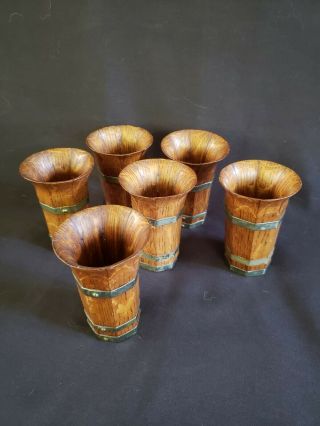 Antique Quartersawn Oak Set Of 6 Cups / Glasses,  - " Haberle Brewery " Syracuse.