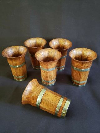 Antique Quartersawn Oak Set Of 6 Cups / Glasses,  - 
