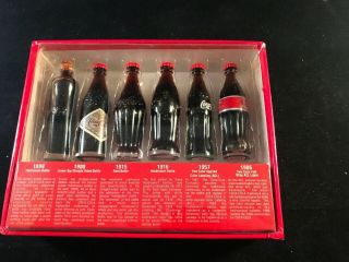 Evolution Of The Contour Coca Cola Bottle Set Of 6 Miniature Vintage Bottles Nwt