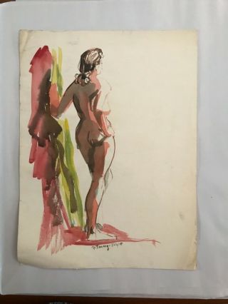 Vtg 1940s Nude Painting Female Figure Fauvist Colors Watercolor Gouache Signed