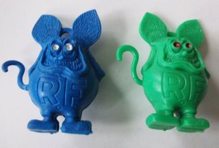 Vintage Rat Fink Blue & Green Ed Roth Gumball Charm Toys 1960 