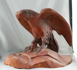 Antique Primitive Charming Hand Carved Wooden Eagle From Solid Piece Of Wood