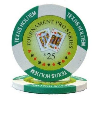 25 Green $25 Tournament Pro 11.  5g Clay Poker Chips - Buy 2,  Get 1