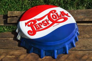 Pepsi - Cola Bottle Cap Embossed Tin Metal Sign - 18 1/2 " X 16 " - Vintage - Retro