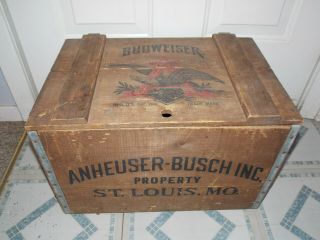 Vintage Budweiser Beer Anheuser - Busch Inc.  Centennial Hinged Lid Wood Box Crate
