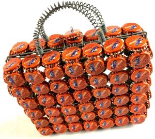 Folk Art Bottle Cap Purse Fanta Orange Soda Handbag Lunchbox Style Hipster