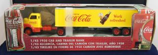 Coca Cola Coke 1:43 1950 Cab And Trailer Coin Bank By Ertl Nib
