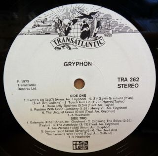 GRYPHON SELF TITLED OG UK STEREO TRANSATLANTIC LP TRA 262 2E/4E TEXTURED 5