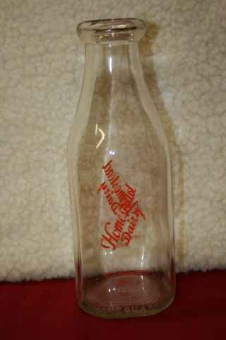 Vintage Square Quart Milk Bottle - Homestead Dairy Of West Bridgewater,  Mass.