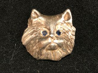 Antique Silver Cat With Blue Stone Eyes Pin Gorgeous Weird La Mark