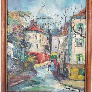 SMALL FRENCH IMPRESSIONIST OIL PAINTING OF PARIS MONTMARTRE | Signed | Canvas 2
