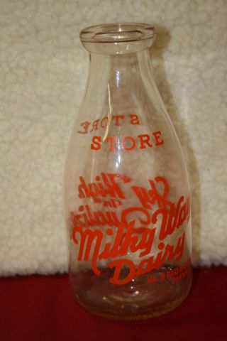 Vintage Round Quart Store Milk Bottle - Milky Way Dairy Of West Bridgewater,  Ma.