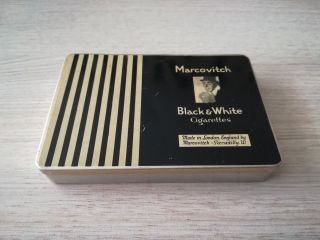 Vintage Marcovitch Black & White Cigarettes Tin Box Packed For B.  O.  A.  C.