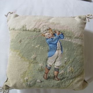 Golfer Needlepoint Pillow.  14 " X14 ".