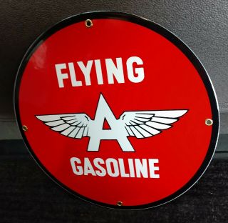 Flying A Oil/gas Round Porcelain Advertising Sign.  12 "
