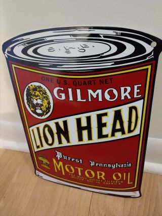 Gilmore Lion Head Can Gasoline Oil/gasoline Porcelain Advertising Sign