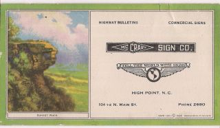 Mccrary Sign Co Highway Bulletins High Point Nc Vintage Ink Blotter Sunset Rock