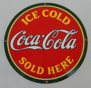 Ice Cold Coca - Cola Here Porcelain Sign By Ande Rooney Discontinued Us Made