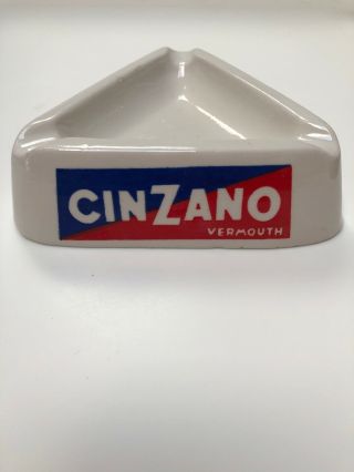 Mcm Vintage 60s Cinzano Vermouth Triangle White Ceramic Ashtray Made In Italy A
