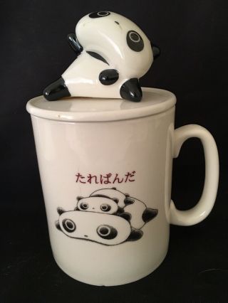 Vintage 2000 San - X Tarepanda Tare Panda Ceramic Mug/cup Panda On Lid Hello Kitty