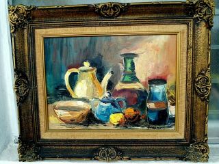 Antique Oil Painting Great Still Life With Heavy Texture & Frame