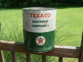 Large Vintage Texaco Service Station Oil Gas Grease Tin Can - The Texas Company