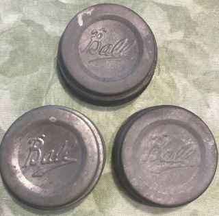 Vintage Ball Zinc Mason Jar Lids Caps Porcelain Lined - 3 Lids