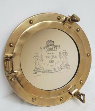 Vintage Boodles British Dry Gin Solid Brass Porthole Liquor Bar Mirror Sign