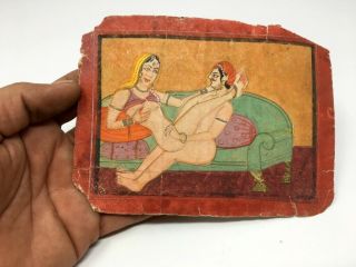 Antique King Queen Figure Erotic Artist Fine Miniature Paper Painting