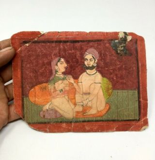 Antique Jodhpur School King Queen Erotic Artist Fine Miniature Paper Painting