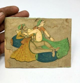 Antique Hindu King Queen Erotic Artist Fine Miniature Paper Painting