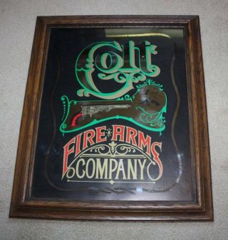 Vtg Colt Fire Arms Company Framed Bar Man Cave Mirror Advertising 19.  5 X 23.  5