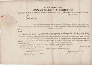 Jonas Galusha Governor Of Vt Signed Militia Appointment Circa 1816 - 1819
