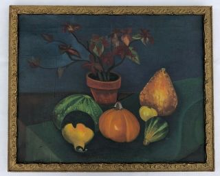 Gourds Pumpkin Fall Autumn Vintage Folk Art Early 1900s Oil Painting On Canvas