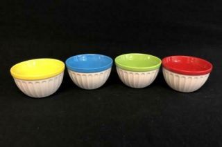 Set Of 4 Starbucks White Fluted Ice Cream Bowls With Primary Colors 2007