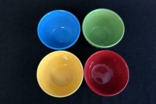 Set of 4 Starbucks White Fluted Ice Cream Bowls With Primary Colors 2007 2