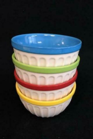 Set of 4 Starbucks White Fluted Ice Cream Bowls With Primary Colors 2007 3