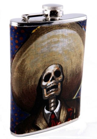 De La Luna Day Of The Dead Borracho Skull Liquor Flask 8 Ounce Tequila Flask