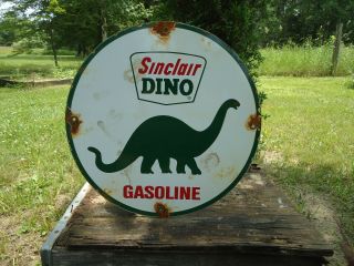 Vintage Sinclair Dino Gasoline Porcelain Enamel Gas Pump Station Sign