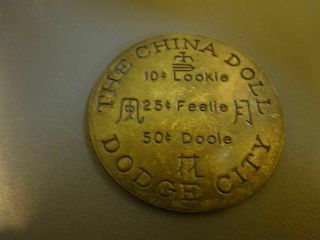 Vintage Brass Brothel Token The China Doll Dodge City Cat House Coin