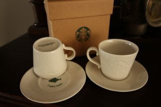 2 Starbucks Turkish Coffee Espresso Mugs W/ Saucers Cups Kutahya Porcelain