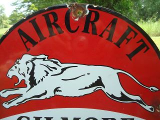 OLD GILMORE RED LION AIRCRAFT GASOLINE AND OIL PORCELAIN ENAMEL GAS PUMP SIGN 3