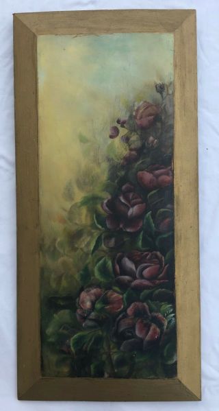 Purple Peonies Floral Large Antique Vintage Early 1900s Oil Painting On Board