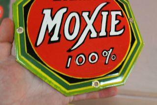 DRINK MOXIE 100 SODA POP PORCELAIN METAL SIGN GAS OIL CAR SERVICE FARM 66 BARN 4