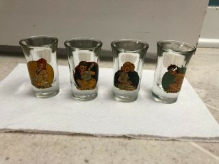 4 Vintage Pin - Up Girl Risque Lady Women Design Glass Shot Glasses