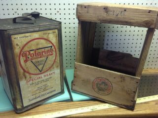 Antique Polarine Standard Oil Company 5 Gallon Can And Crate