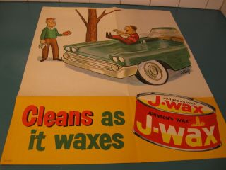 NOS 1958 WILLIAM STEIG ART JOHNSONS CAR WAX SIGN POSTER SHREK CHEVY GM PONTIAC 8